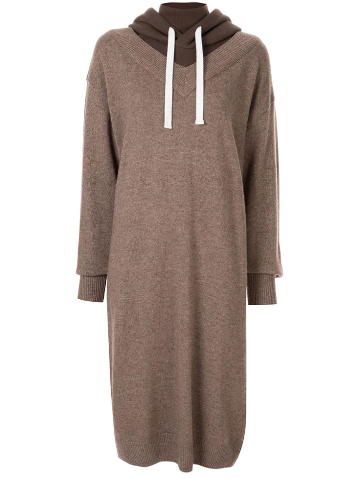 Goen.j Hooded Layered Knit Dress - Brown