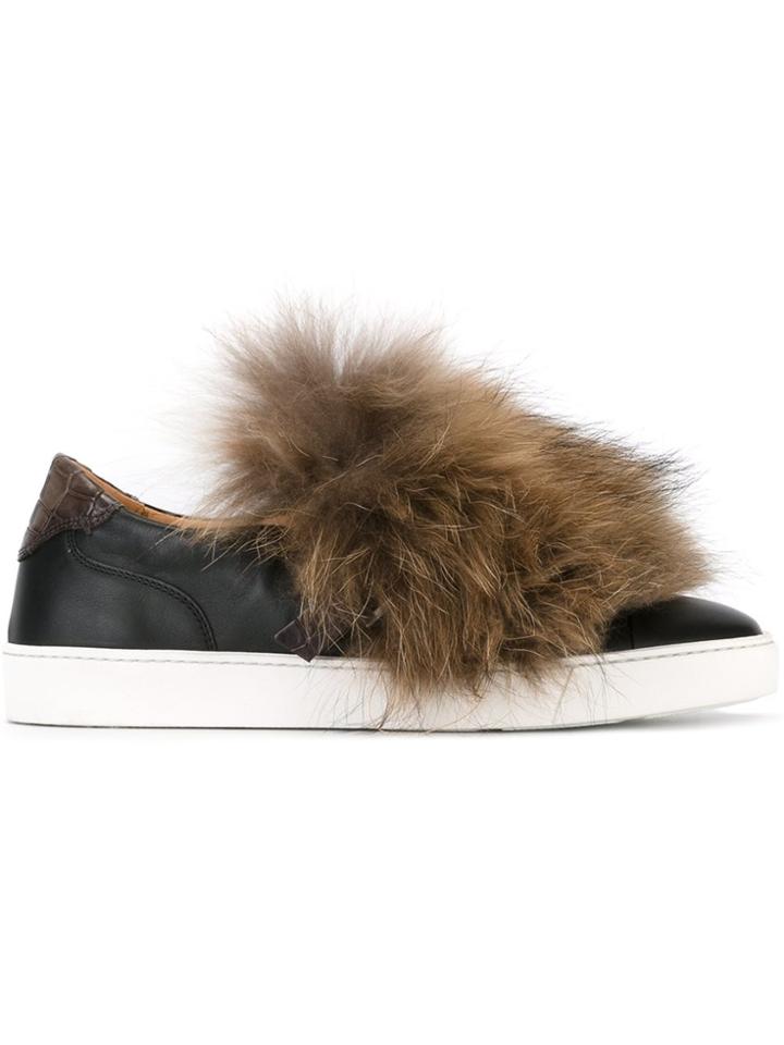 Santoni Fur Embellished Slip-on Sneakers - Black
