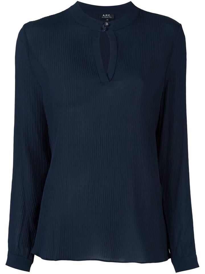 A.p.c. Keyhole Collar Blouse, Women's, Size: 40, Blue, Silk