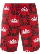 Dolce & Gabbana Crown Print Swim Shorts - Red