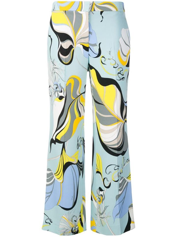 Emilio Pucci Frida Print Cropped Straight Leg Trousers - Blue
