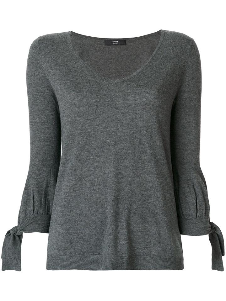Steffen Schraut - Tied Cuffs Knitted Blouse - Women - Nylon/polyester/viscose/cashmere - 38, Grey, Nylon/polyester/viscose/cashmere