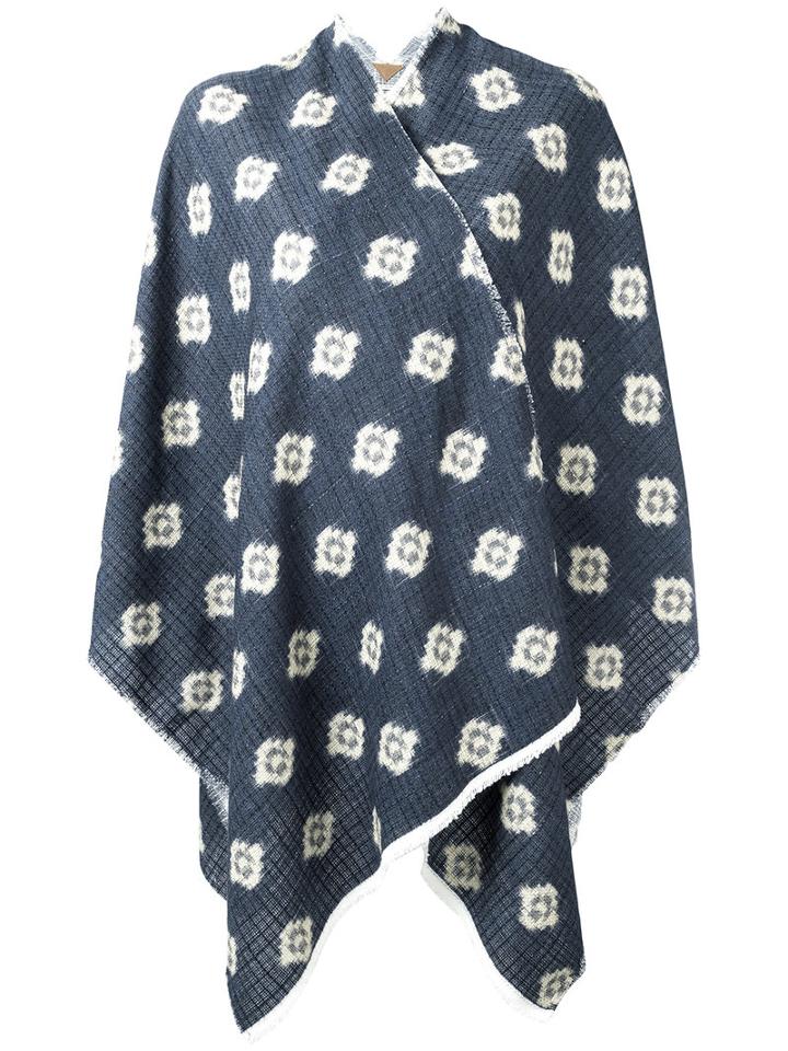 Ermanno Gallamini - Geometric Print Poncho - Women - Linen/flax/polyamide/viscose - One Size, Blue, Linen/flax/polyamide/viscose