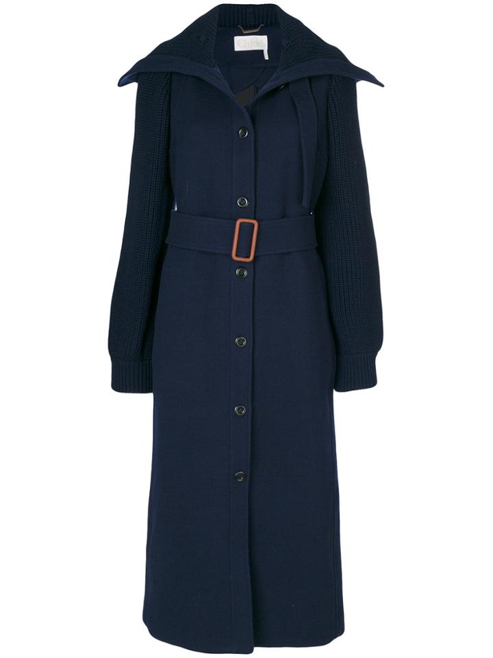 Chloé Belted Classic Coat - Blue