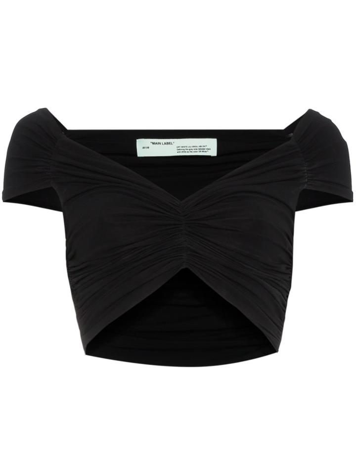 Off-white Off-shoulder Ruched Cropped Top - Black