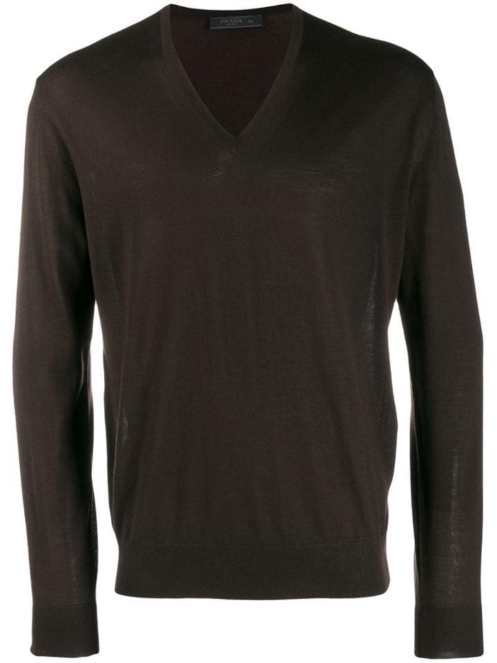 Prada Lightweight V-neck Jumper - Brown