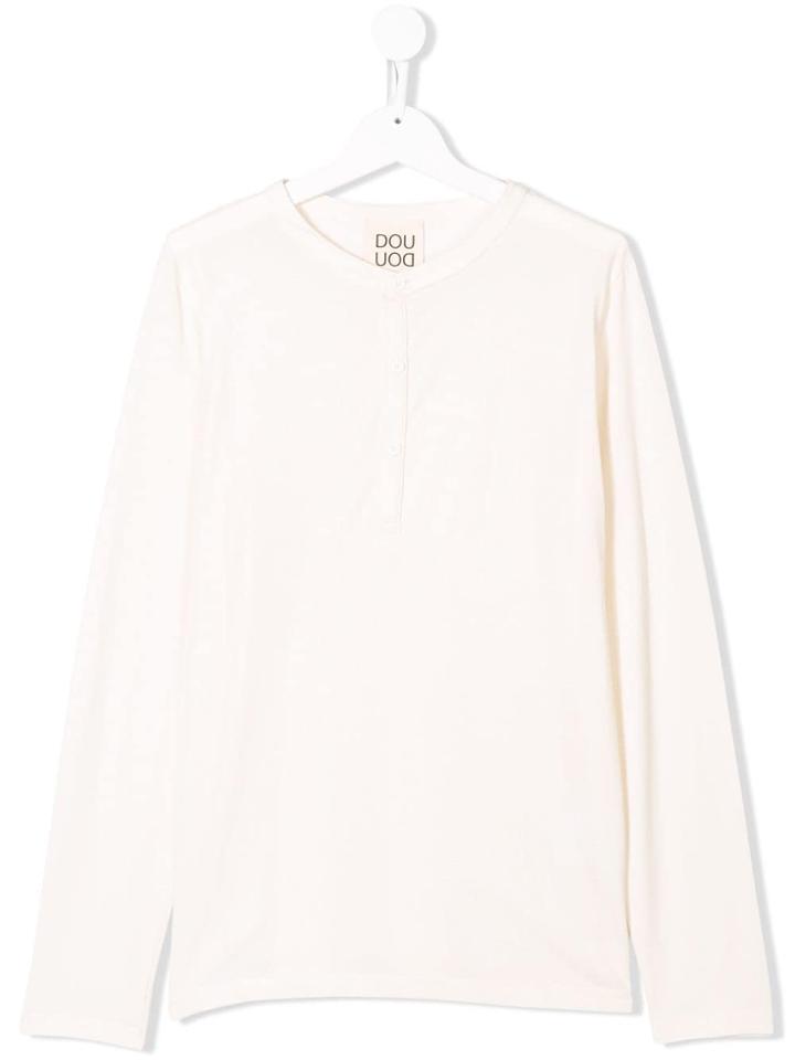 Douuod Kids Longsleeved Button T-shirt - White