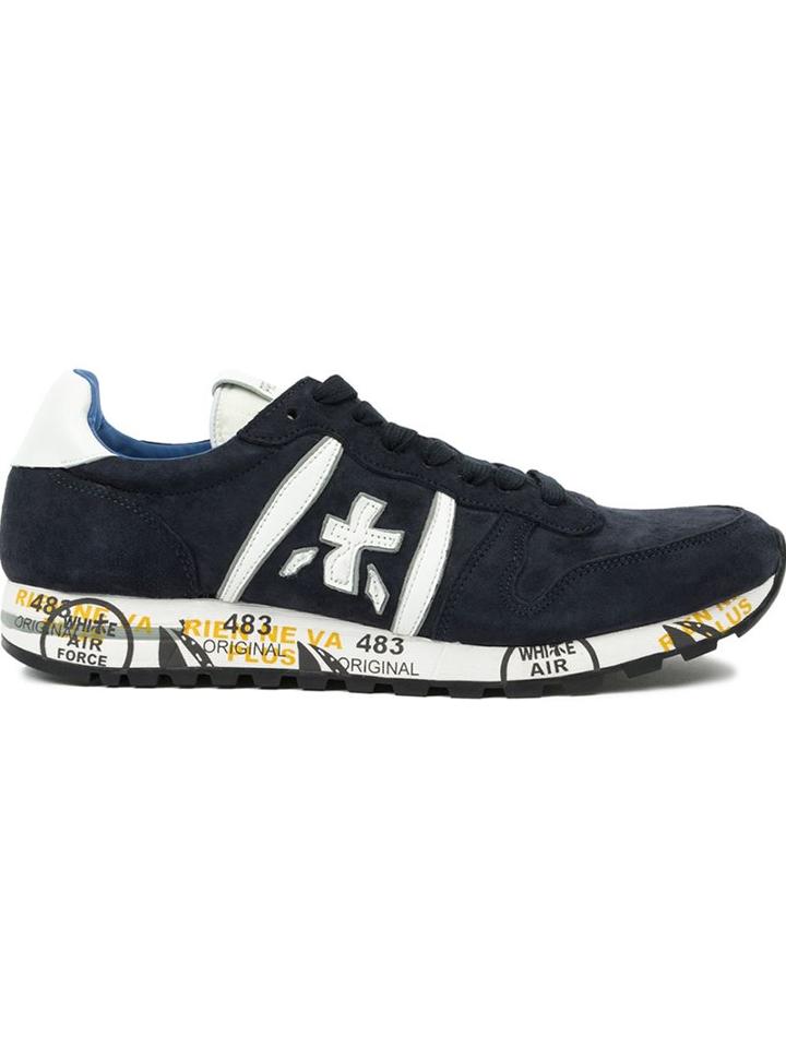 Premiata White Lace-up Sneakers, Men's, Size: 43, Blue, Goat Skin/polyamide/rubber/pig Leather