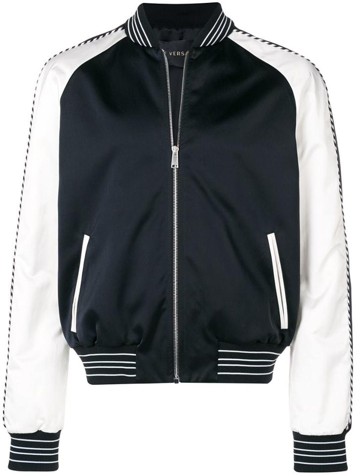 Versace Baroque Logo Patch Bomber Jacket - Black