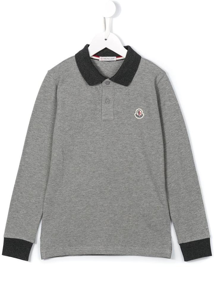 Moncler Kids Long Sleeve Polo Shirt, Boy's, Size: 8 Yrs, Grey