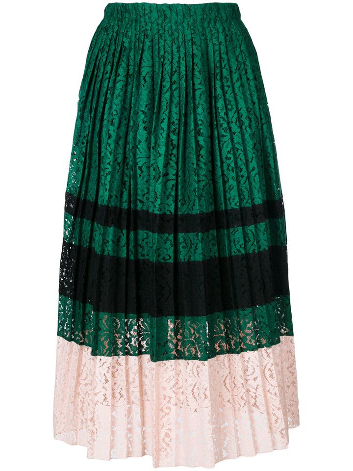 No21 - Colour Block Pleated Skirt - Women - Silk/cotton/polyamide/acetate - 46, Green, Silk/cotton/polyamide/acetate