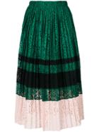 No21 - Colour Block Pleated Skirt - Women - Silk/cotton/polyamide/acetate - 46, Green, Silk/cotton/polyamide/acetate