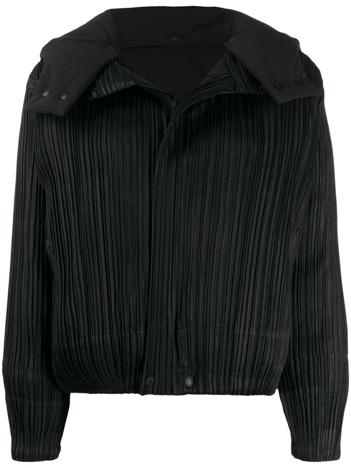 Pleats Please Issey Miyake Pleated Bomber Jacket - Black