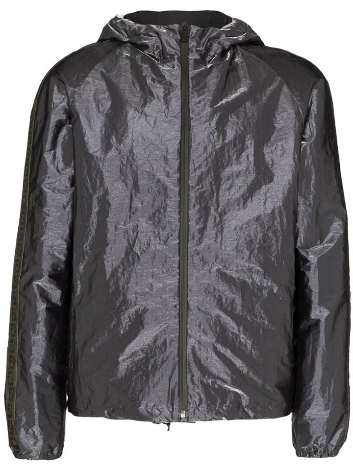 Fendi Ff Logo-appliqued Hooded Jacket - Metallic