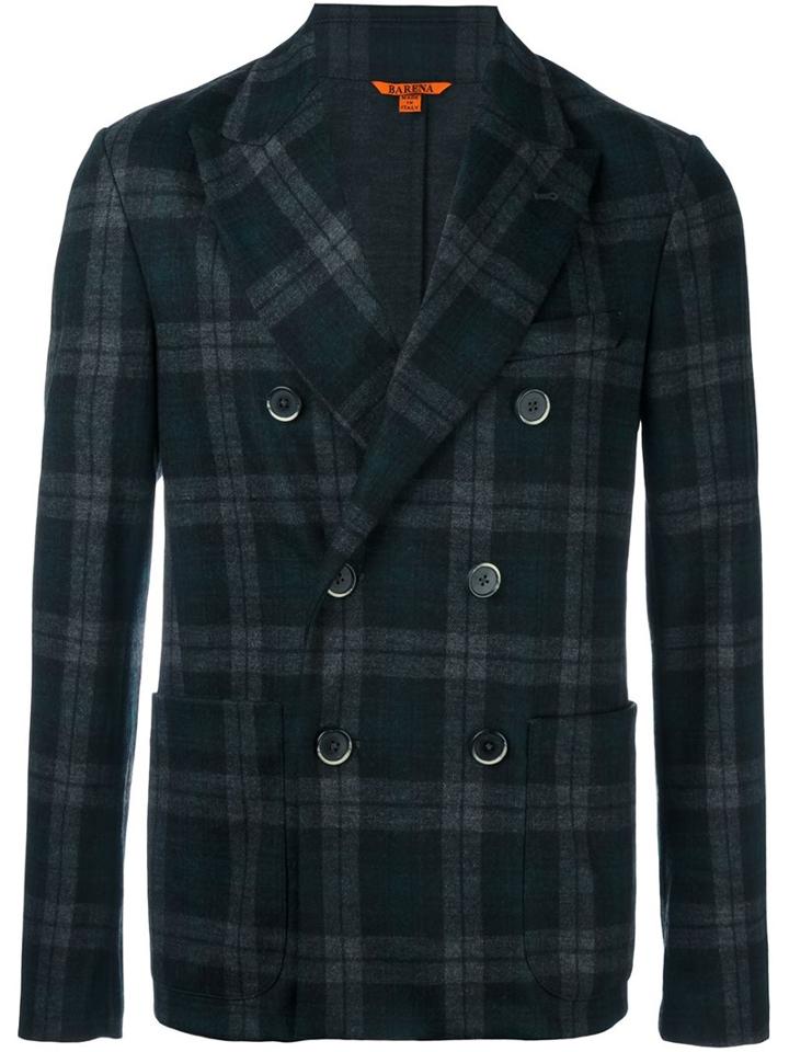 Barena Plaid Double Breasted Blazer, Men's, Size: 50, Grey, Cotton/virgin Wool