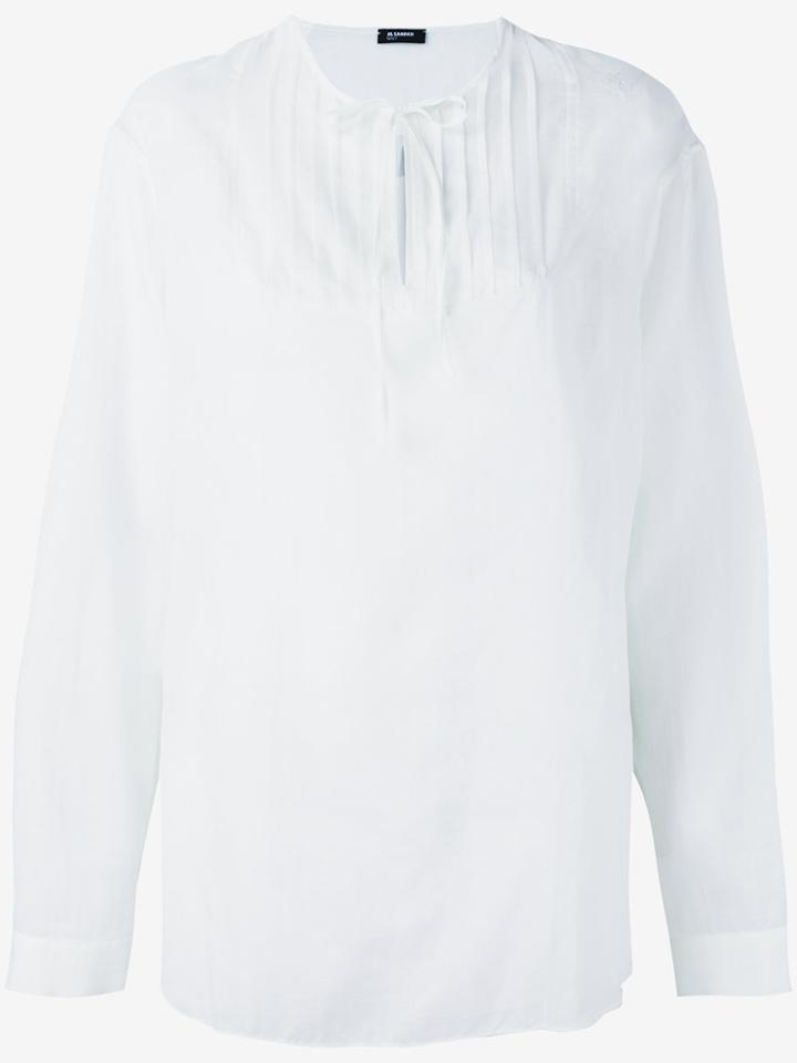 Jil Sander Navy Long Sleeve Tie Neck Shirt - White