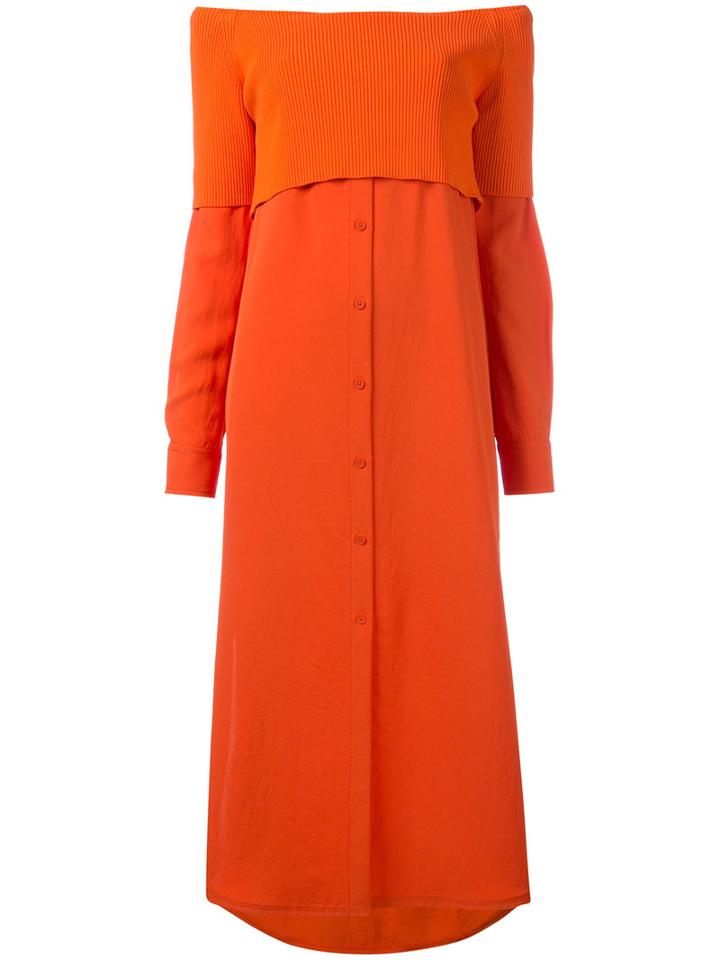 Dkny Button Up Off Shoulder Dress, Women's, Size: Large, Yellow/orange, Nylon/triacetate
