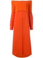 Dkny Button Up Off Shoulder Dress, Women's, Size: Large, Yellow/orange, Nylon/triacetate