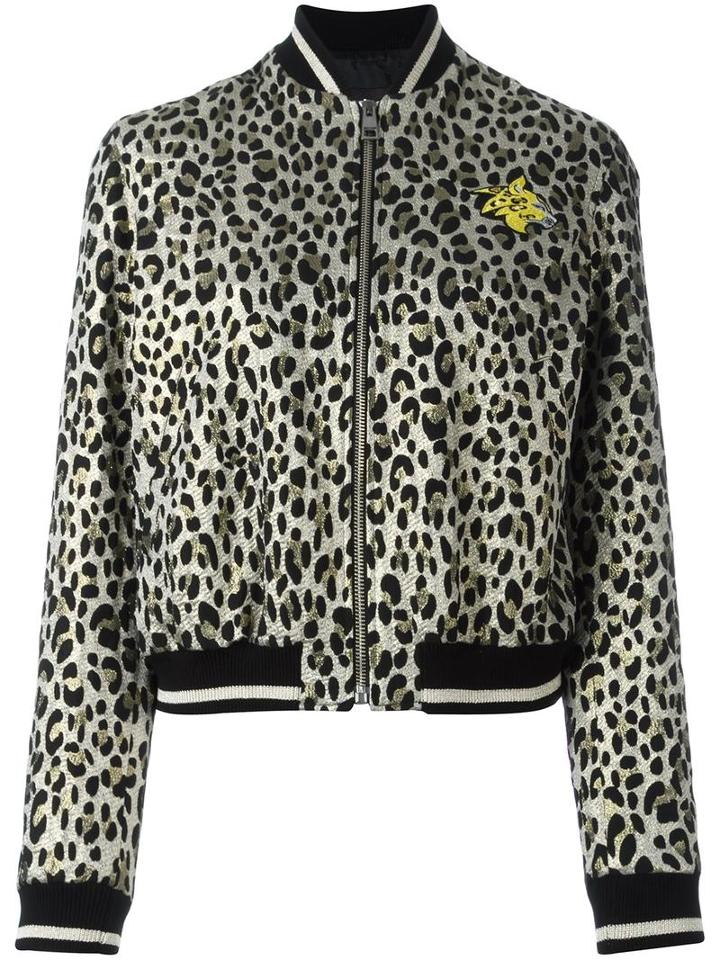 Just Cavalli Animal Print Bomber Jacket, Women's, Size: 42, Nude/neutrals, Wool/polyamide/polyester/viscose