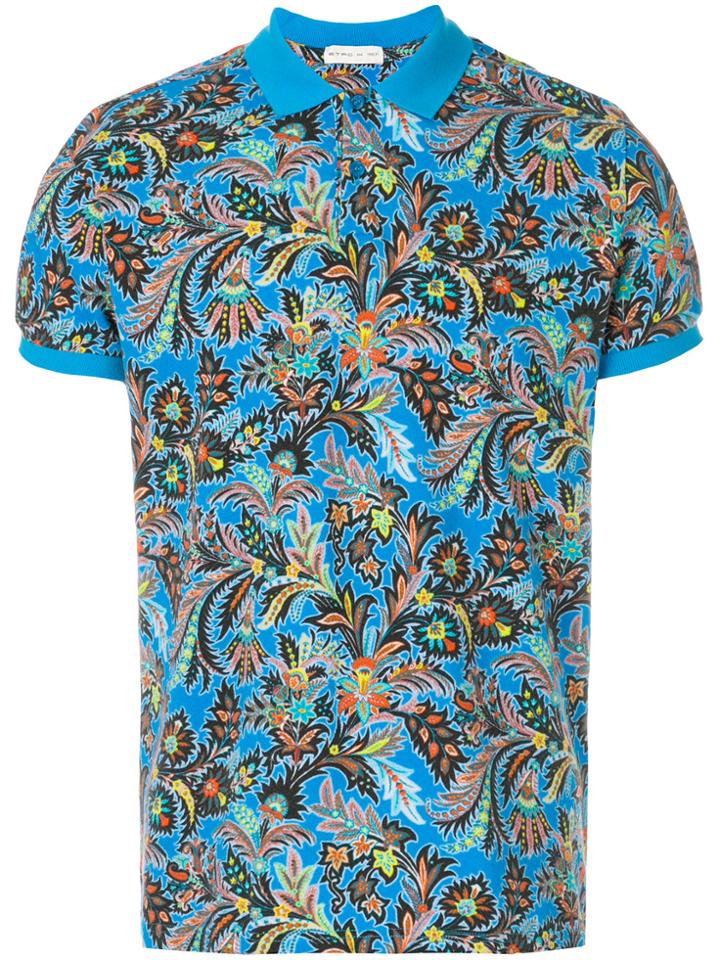 Etro Leaf Print Polo Shirt - Blue