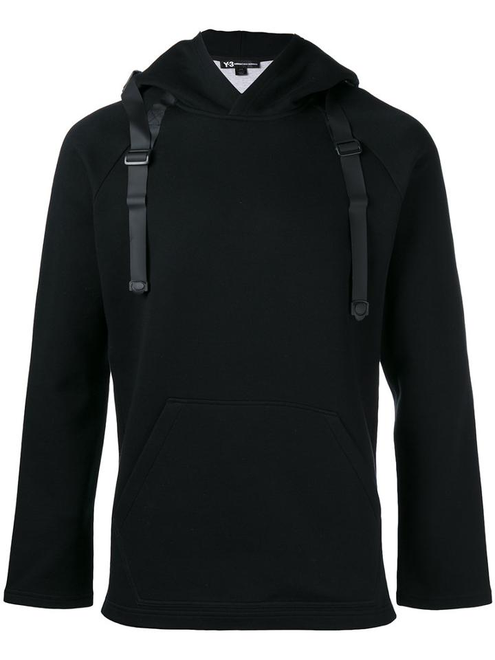 Y-3 Buckled Straps Hoody, Men's, Size: Medium, Black, Cotton/polyester
