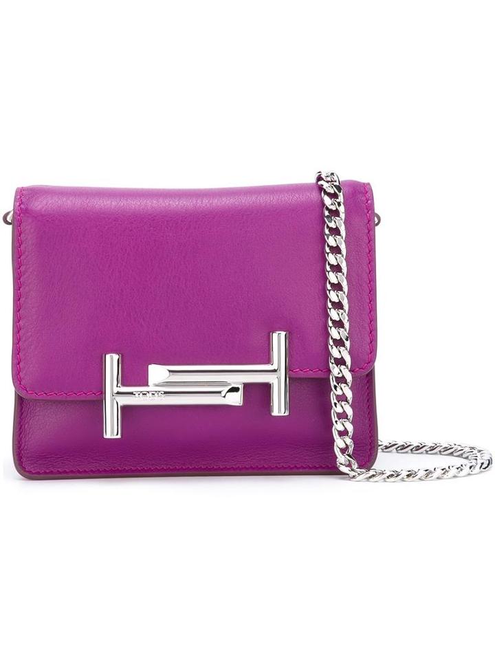 Tod's Logo Plaque Clutch, Women's, Pink/purple, Leather/metal