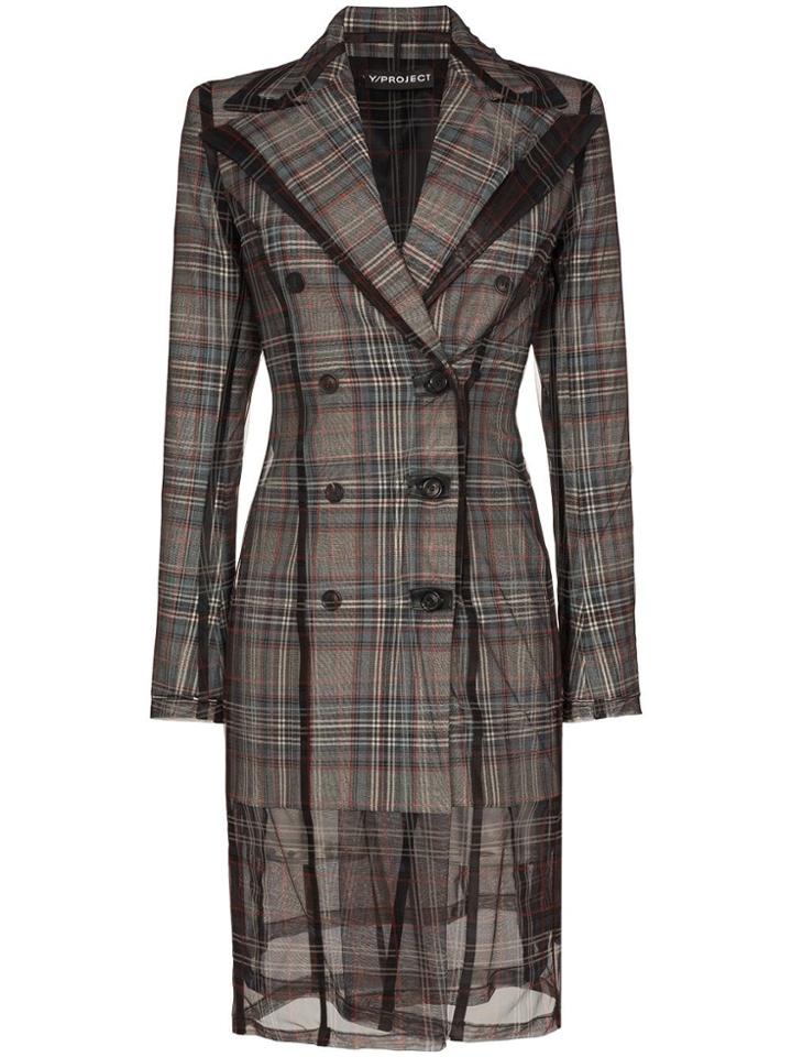 Y/project Double-breasted Check Blazer Dress - Grey