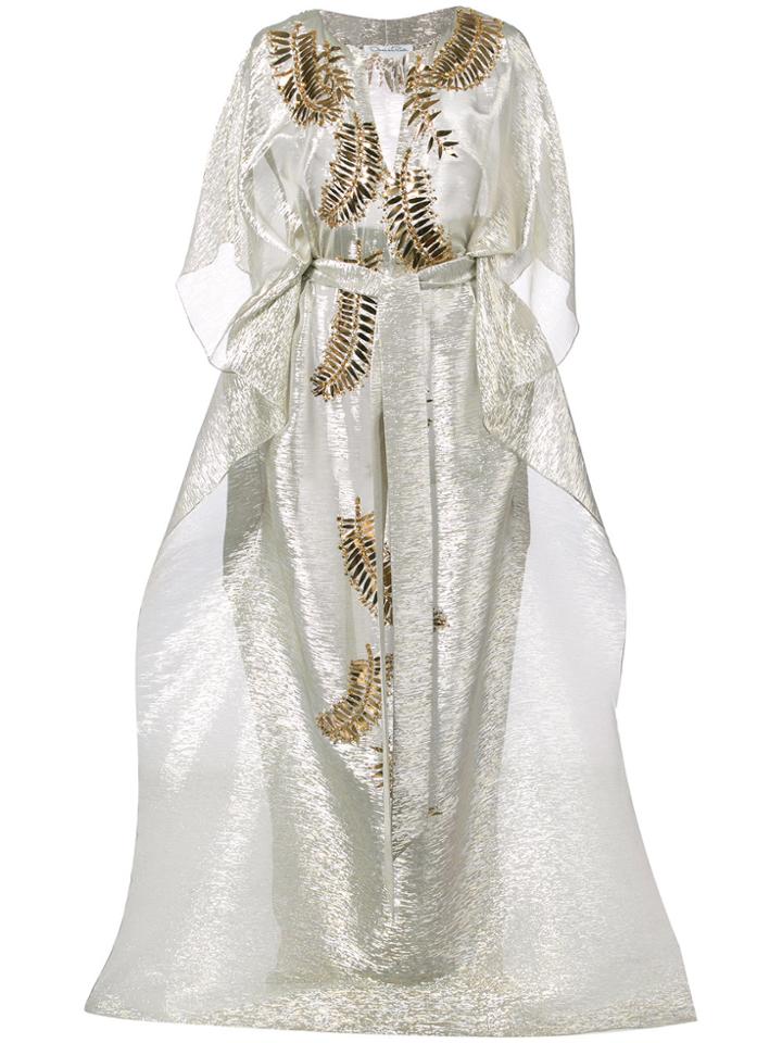 Oscar De La Renta Embellished Cascade Wrap Dress - Metallic