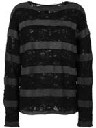 Rta Distressed Striped Jumper - Black