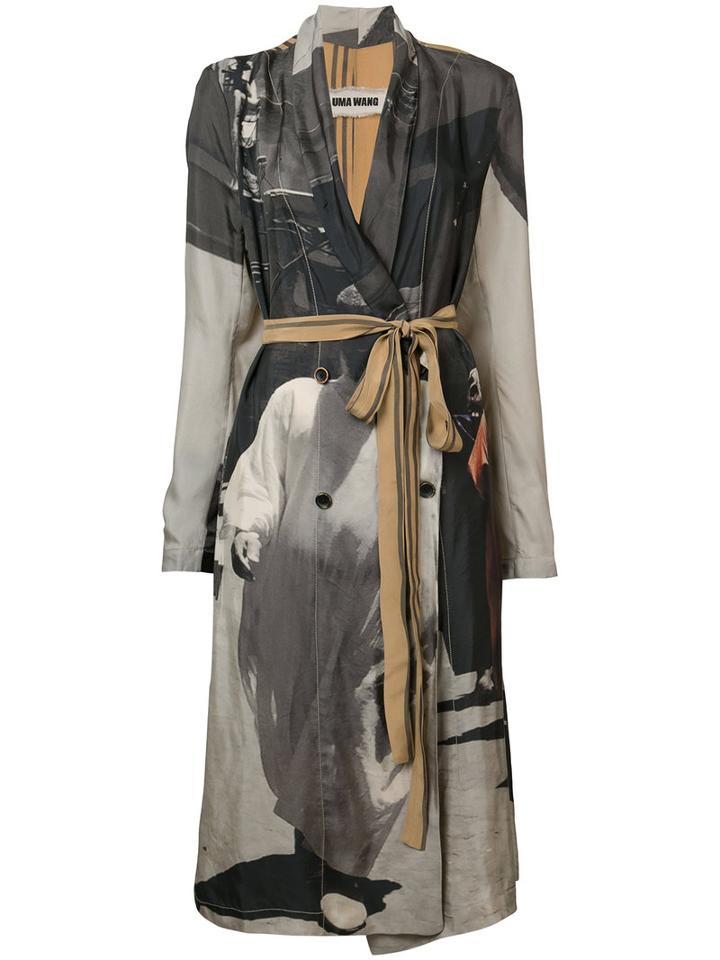 Uma Wang - Printed Belted Coat - Women - Cupro/viscose - M, Grey, Cupro/viscose