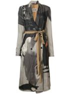 Uma Wang - Printed Belted Coat - Women - Cupro/viscose - M, Grey, Cupro/viscose