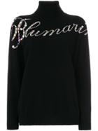 Blumarine Embellished Slogan Turtleneck Sweater - Black