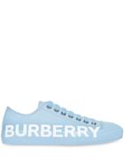 Burberry Logo Print Cotton Gabardine Sneakers - Blue