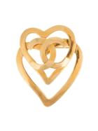 Chanel Vintage Double Heart Cutout Brooch - Gold