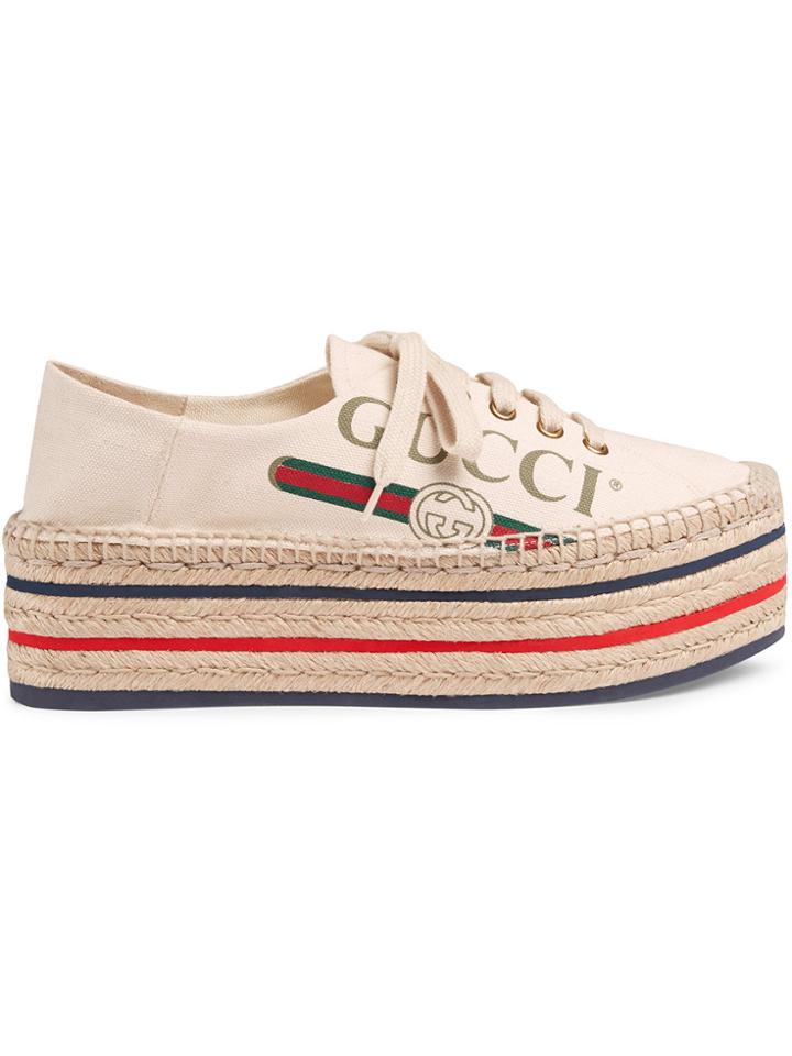 Gucci Gucci Logo Platform Espadrilles - White
