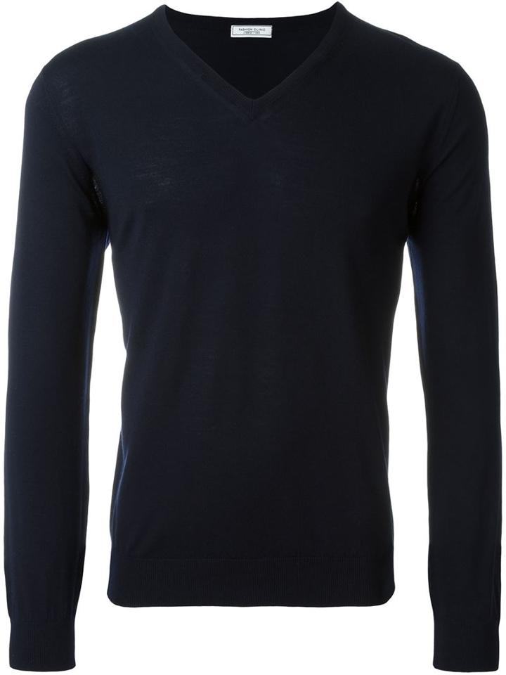 Fashion Clinic V-neck Sweater, Men's, Size: 52, Blue, Merino