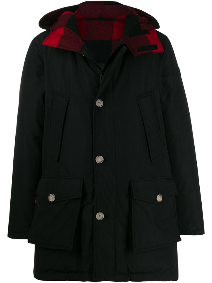 Woolrich Check Print Panel Coat - Black