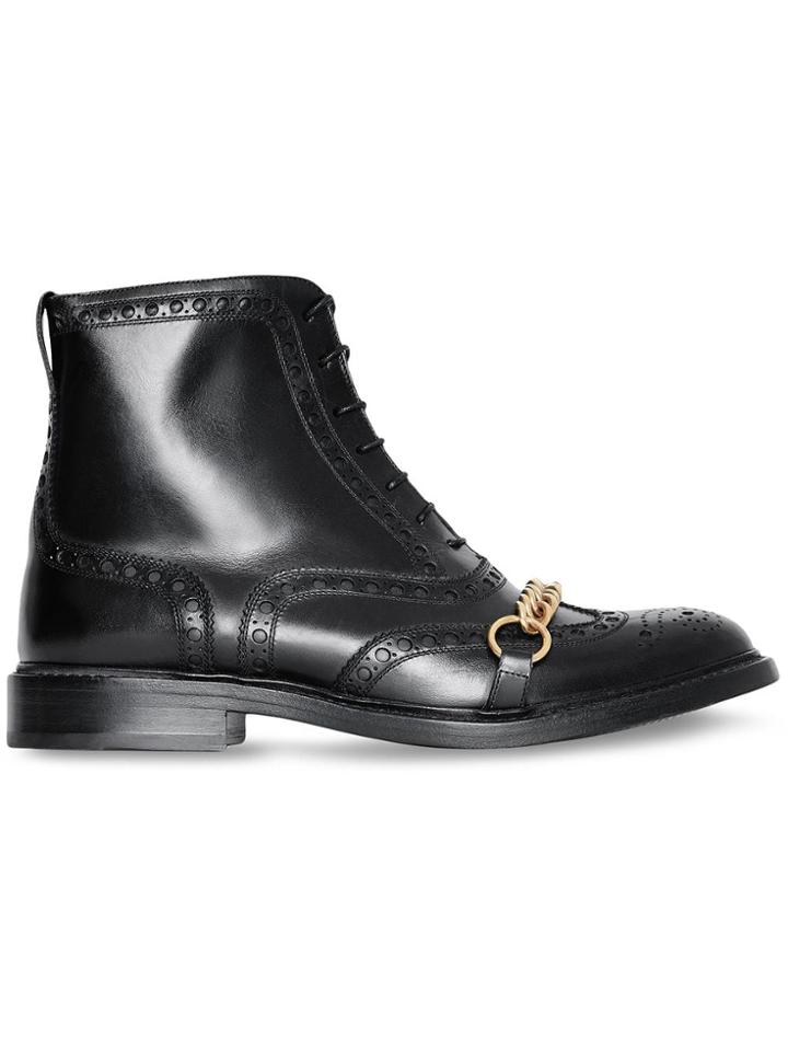 Burberry Link And Brogue Detail Leather Boots - Black