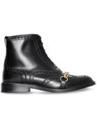 Burberry Link And Brogue Detail Leather Boots - Black