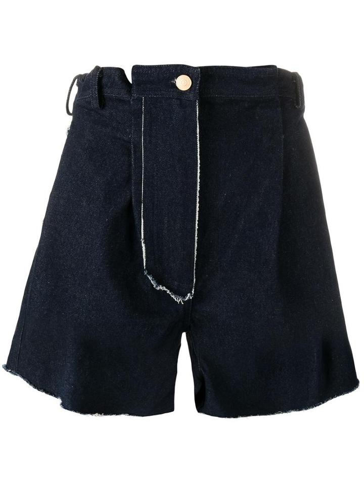 Natasha Zinko Raw Edge High Waisted Shorts, Women's, Size: 38, Blue, Cotton