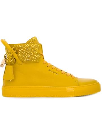 Buscemi Embellished Hi-top Sneakers, Men's, Size: 10, Yellow/orange, Leather/rubber/swarovski Crystal