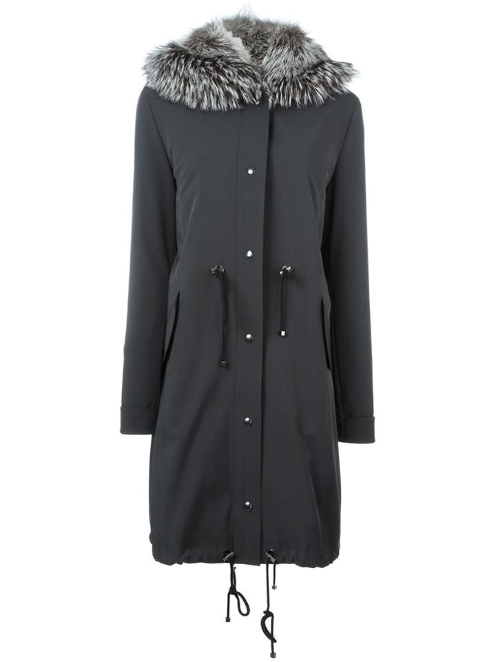 Liska Fox Fur Trim Hooded Parka - Grey