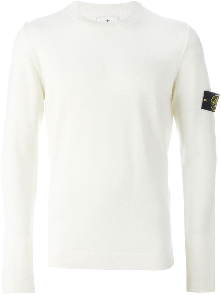 Stone Island Logo Patch Jumper, Men's, Size: Large, White, Wool