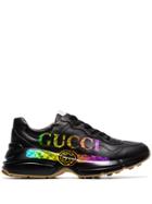Gucci Black Rhyton Logo Leather Sneakers