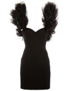 Saint Laurent Layered Shoulder Mini Dress, Women's, Size: 38, Black, Silk/polyamide/wool