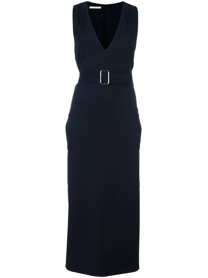 Lucio Vanotti Deep V-neck Belted Dress, Women's, Size: 2, Blue, Polyamide/viscose/cotton