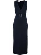 Lucio Vanotti Deep V-neck Belted Dress, Women's, Size: 2, Blue, Polyamide/viscose/cotton