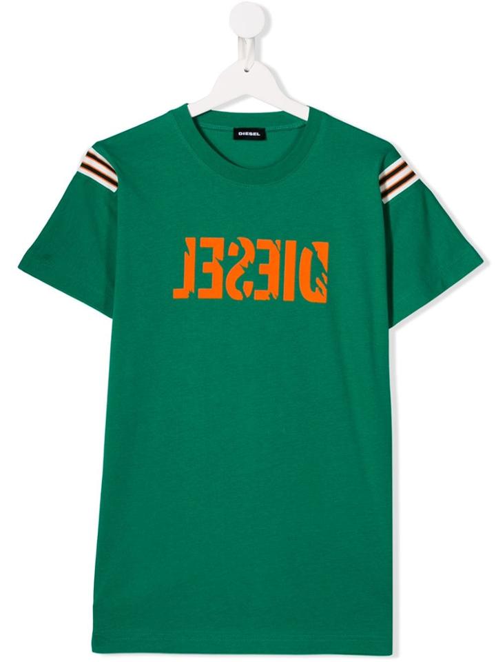 Diesel Kids Mirrored Logo T-shirt - Green