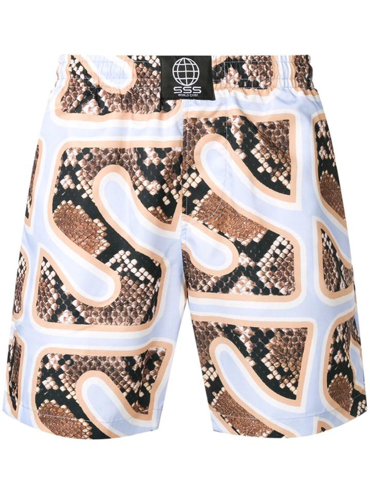 Sss World Corp Snakeskin Print Swim Shorts - Blue