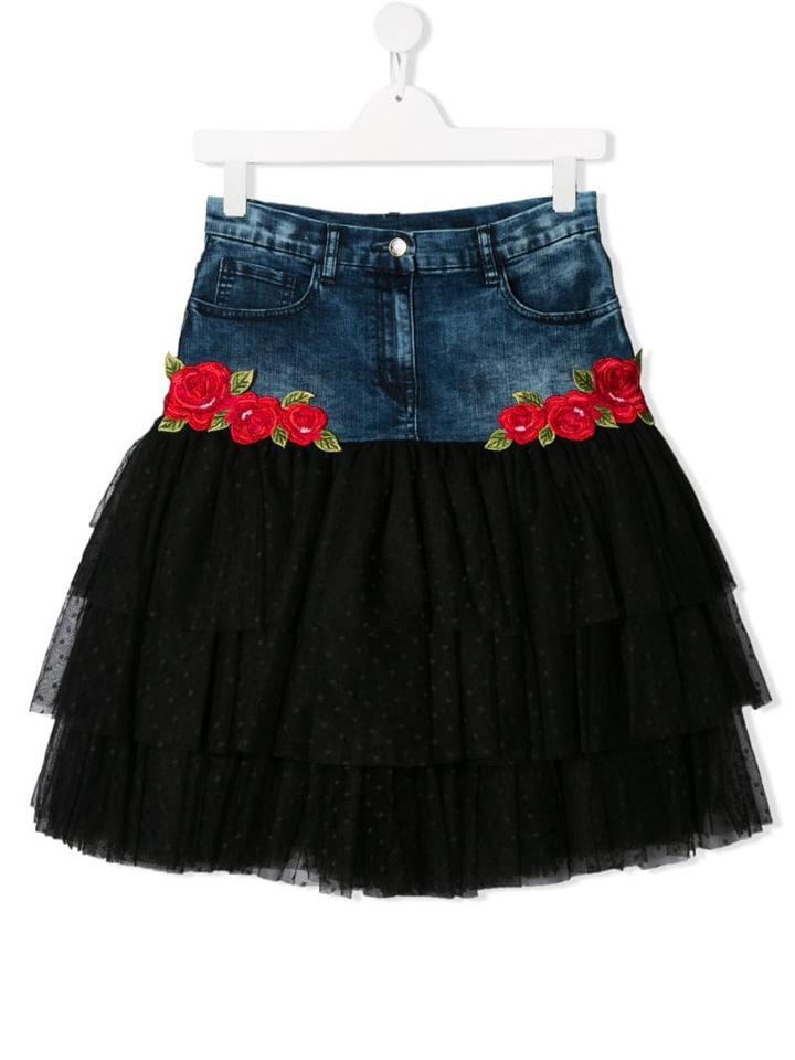Monnalisa Teen Tulle Panel Skirt - Blue